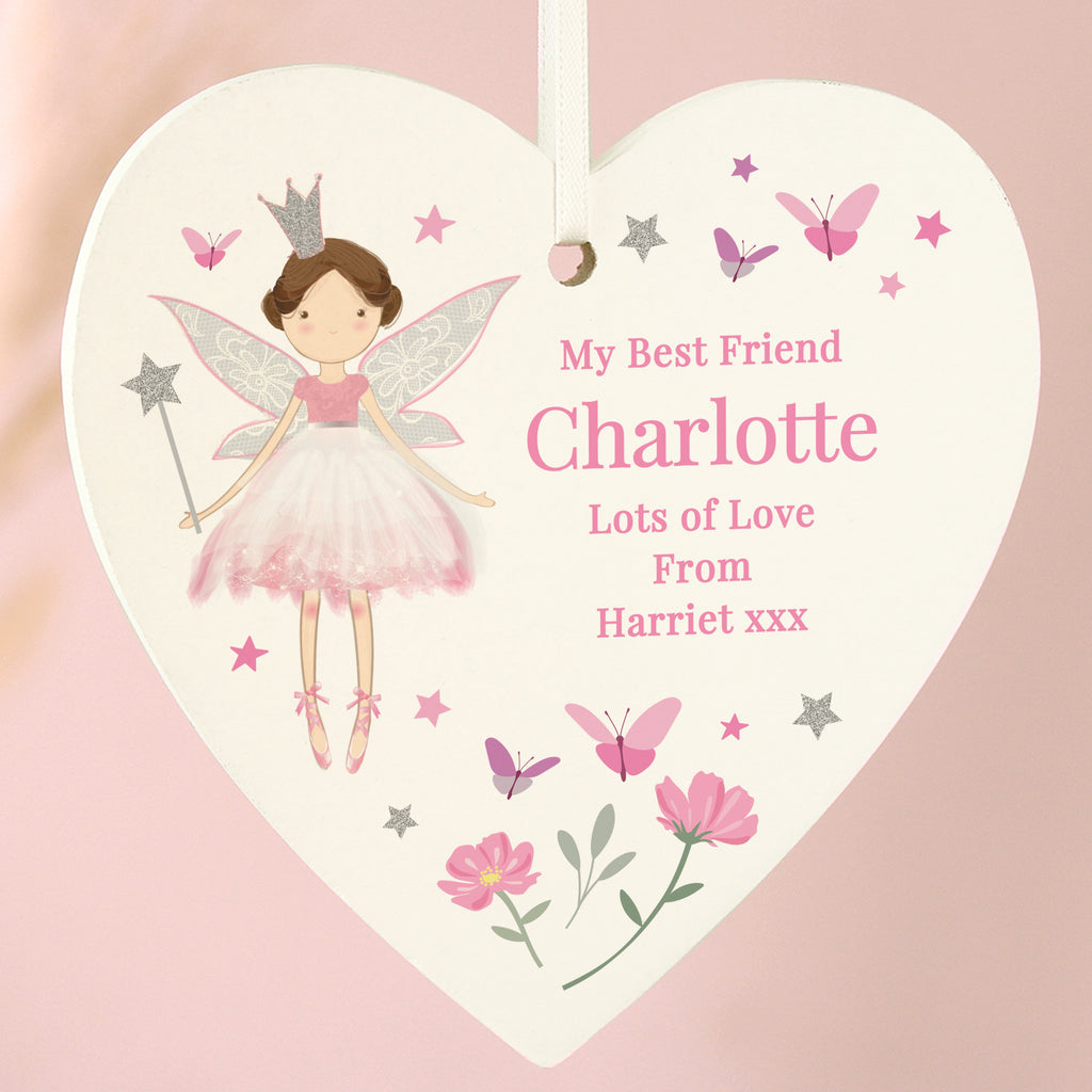 Personalised Fairy Princess Hanging Heart Ornament for Christmas
