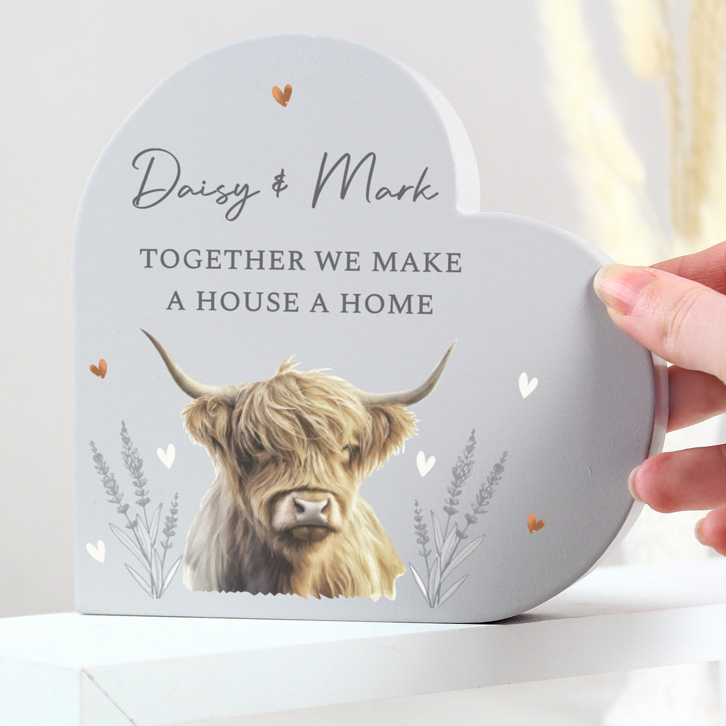 Personalised Highland Cow Wooden Heart Ornament | Ornaments