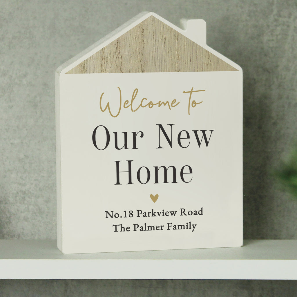 Personalised Black & Gold Free Text Wooden House Ornament for Wedding