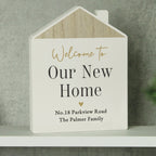 Personalised Black & Gold Free Text Wooden House Ornament for Wedding