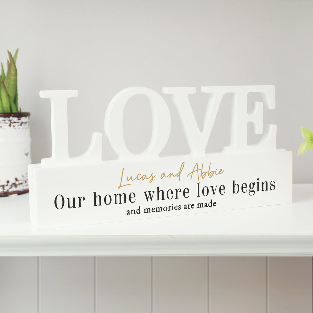 Personalised Black & Gold Free Text LOVE Word Plaque for Wedding