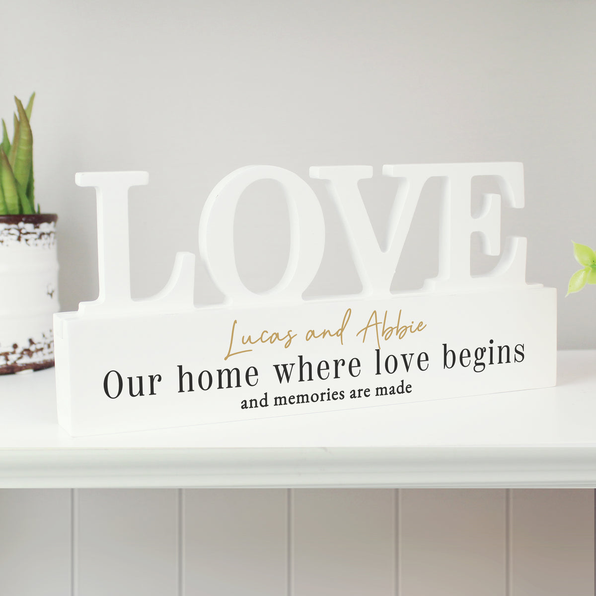 Personalised Black & Gold Free Text LOVE Word Plaque for Wedding