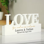 Personalised Black & Gold Free Text LOVE Word Plaque for Wedding
