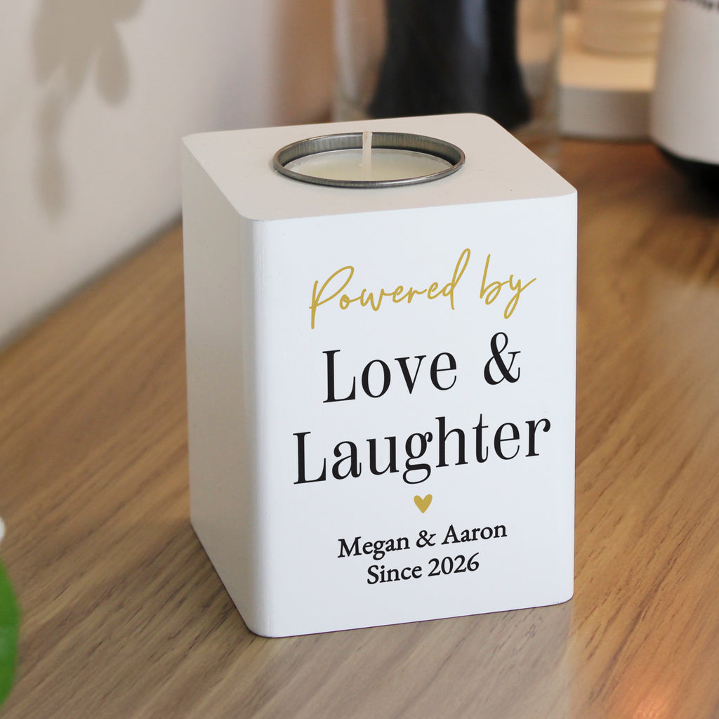 Personalised Black & Gold Free Text White Wooden Tealight | Candles & Reed Diffusers