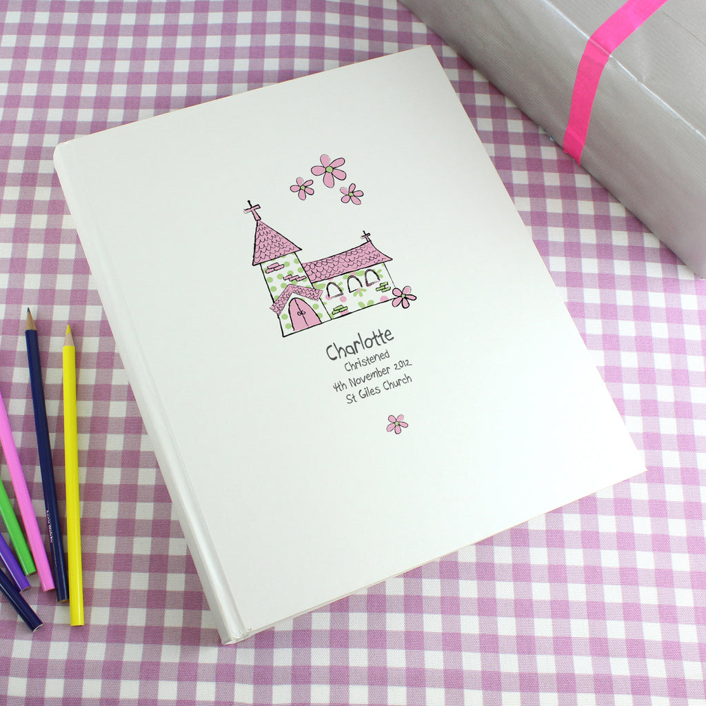 Personalised Whimsical Church Pink Traditional Photo Album for Christening