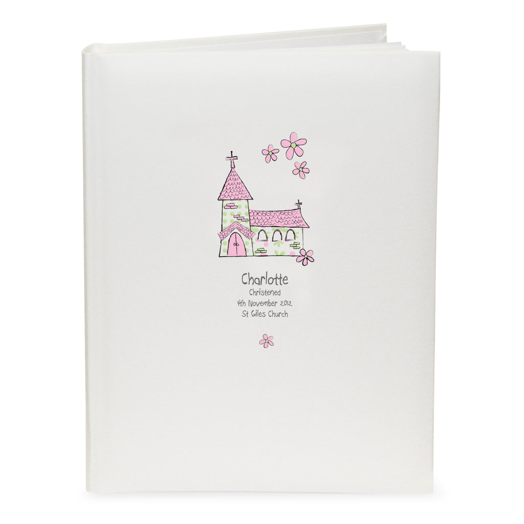 Personalised Whimsical Church Pink Traditional Photo Album for Christening