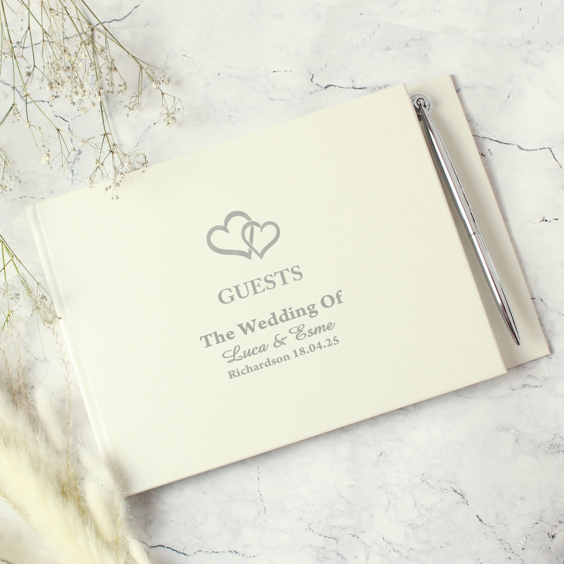 Personalised Hearts Design Hardback Guest Book & Pen - Guest Book - Inspired Creative Gifts