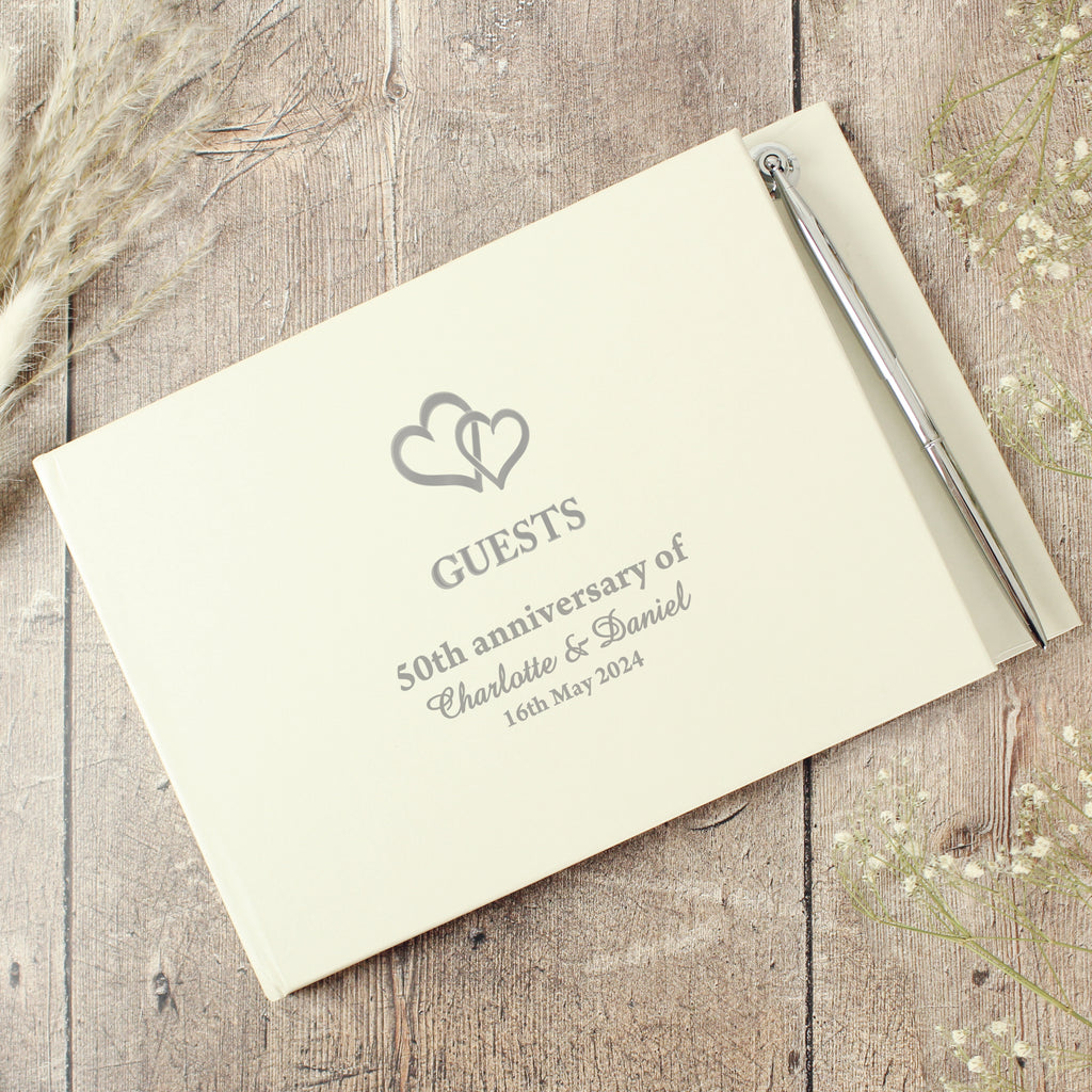 Personalised Hearts Design Hardback Guest Book & Pen - Guest Book - Inspired Creative Gifts