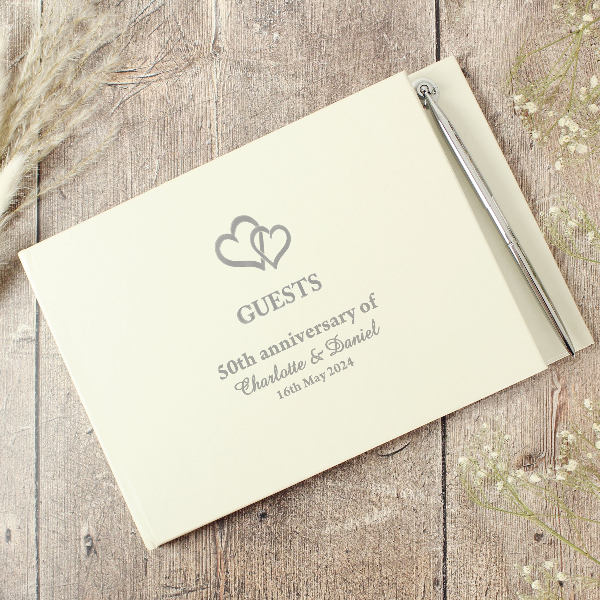 Personalised Hearts Design Hardback Guest Book & Pen - Guest Book - Inspired Creative Gifts
