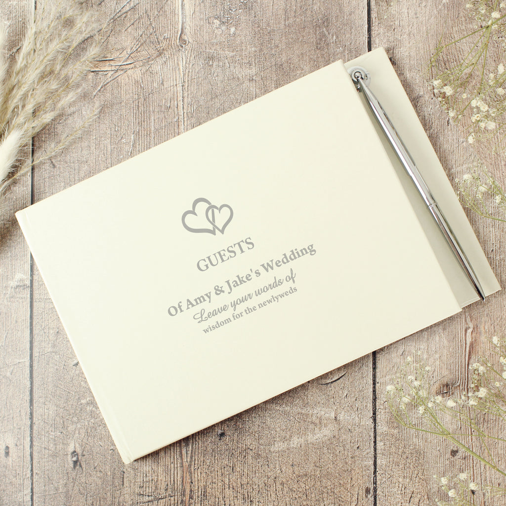 Personalised Hearts Design Hardback Guest Book & Pen - Guest Book - Inspired Creative Gifts