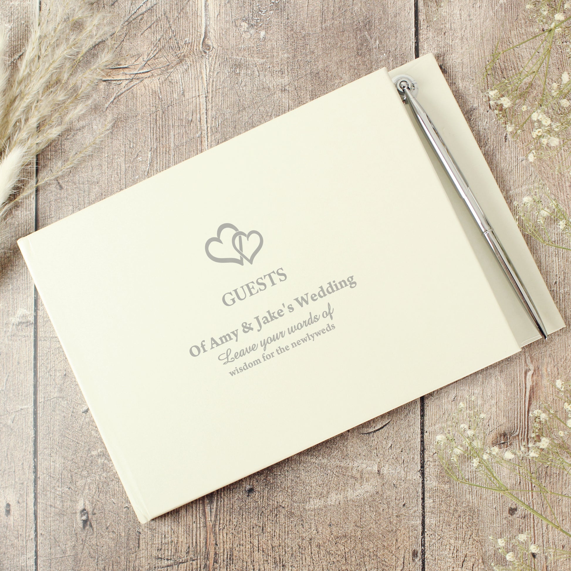 Personalised Hearts Design Hardback Guest Book & Pen - Guest Book - Inspired Creative Gifts