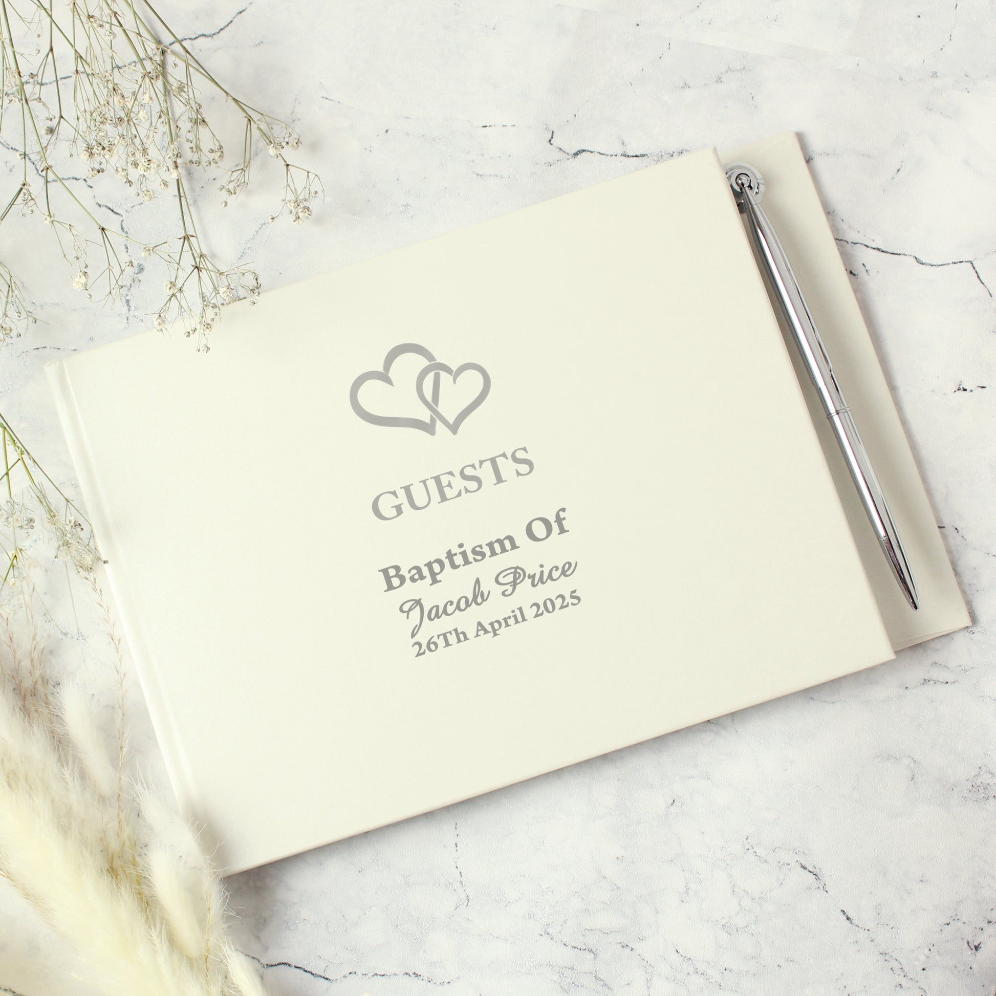 Personalised Hearts Design Hardback Guest Book & Pen - Guest Book - Inspired Creative Gifts