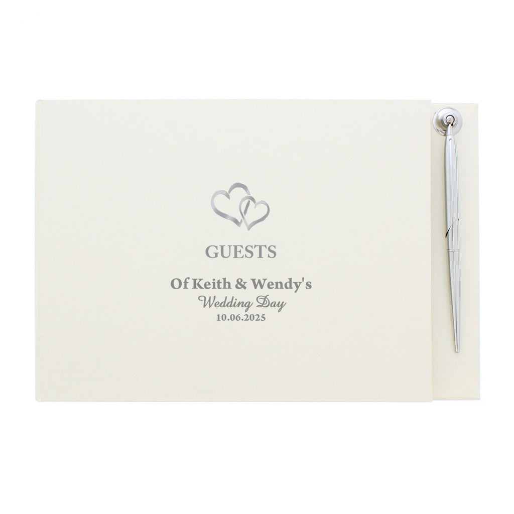 Personalised Hearts Design Hardback Guest Book & Pen - Guest Book - Inspired Creative Gifts