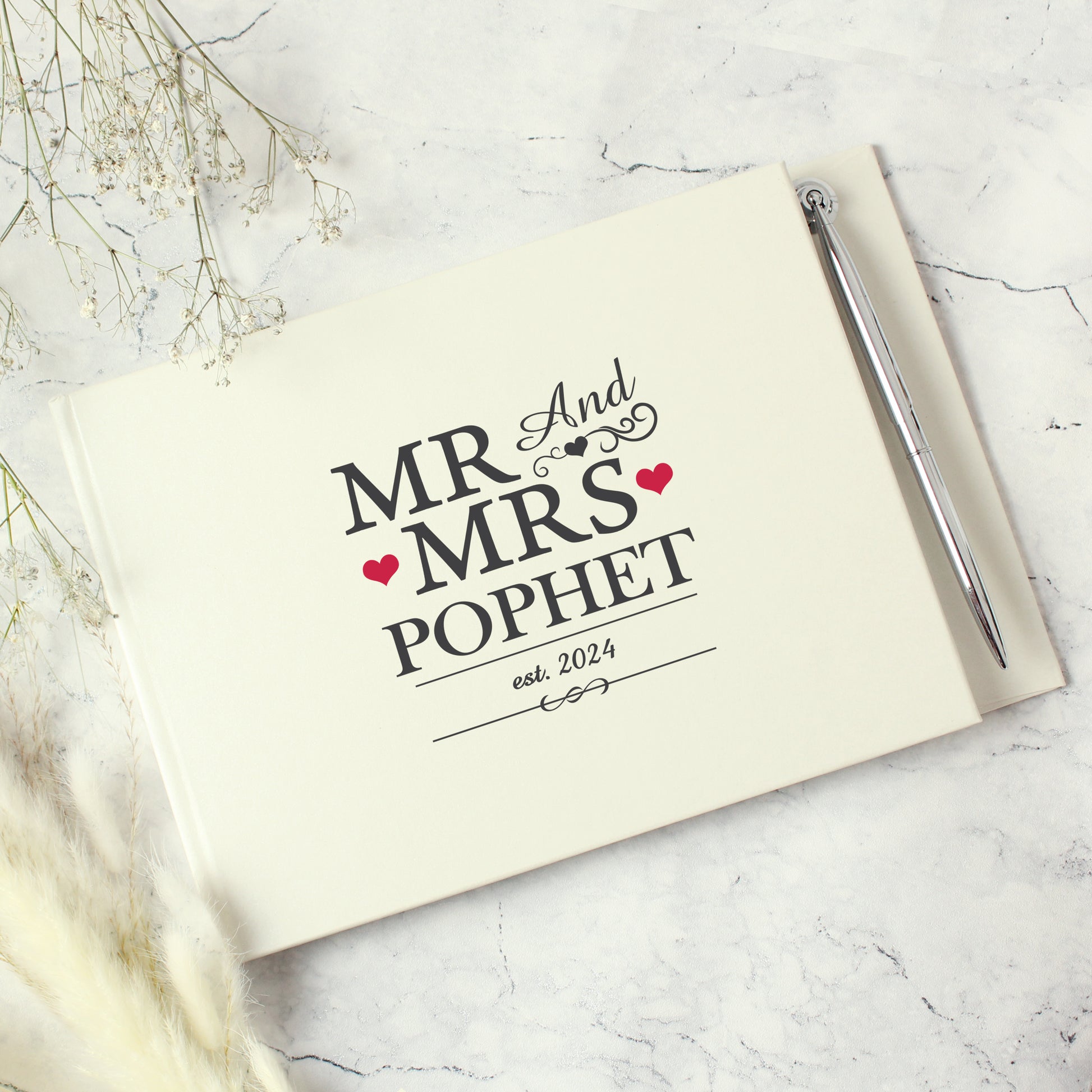 Personalised Mr & Mrs Hardback Guest Book & Pen - Guest Book - Inspired Creative Gifts