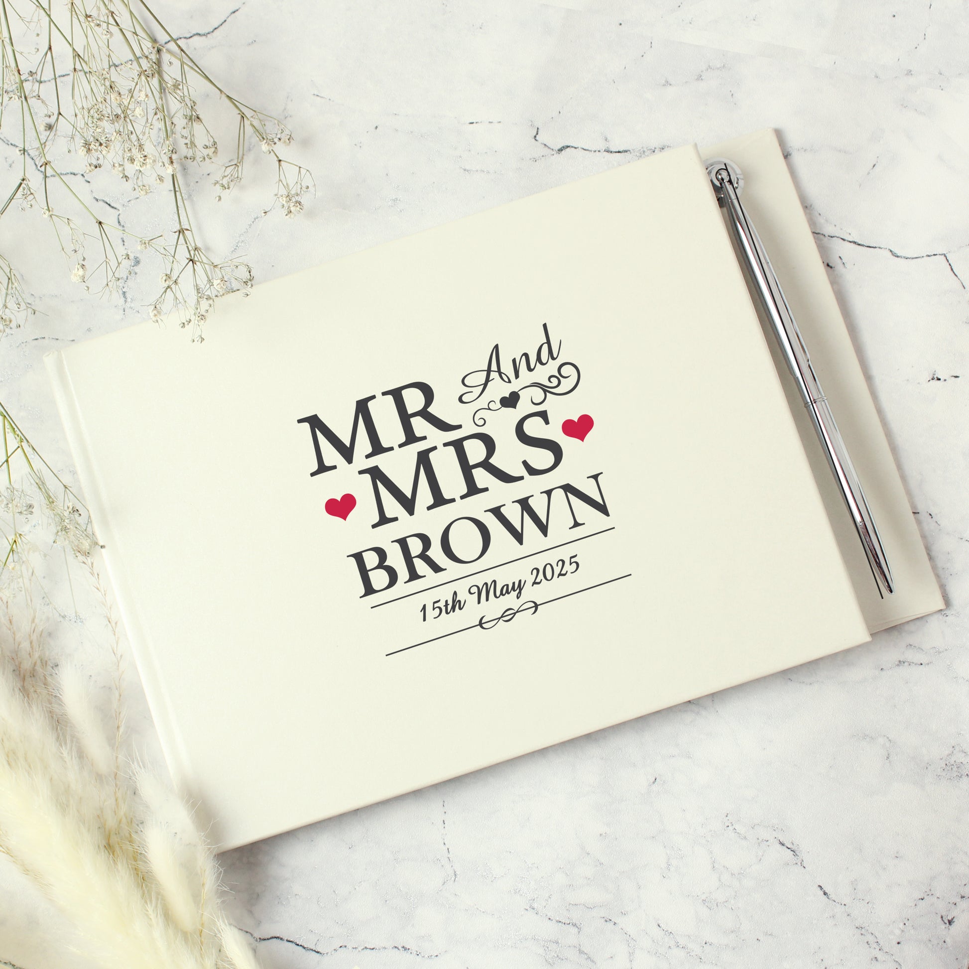 Personalised Mr & Mrs Hardback Guest Book & Pen - Guest Book - Inspired Creative Gifts