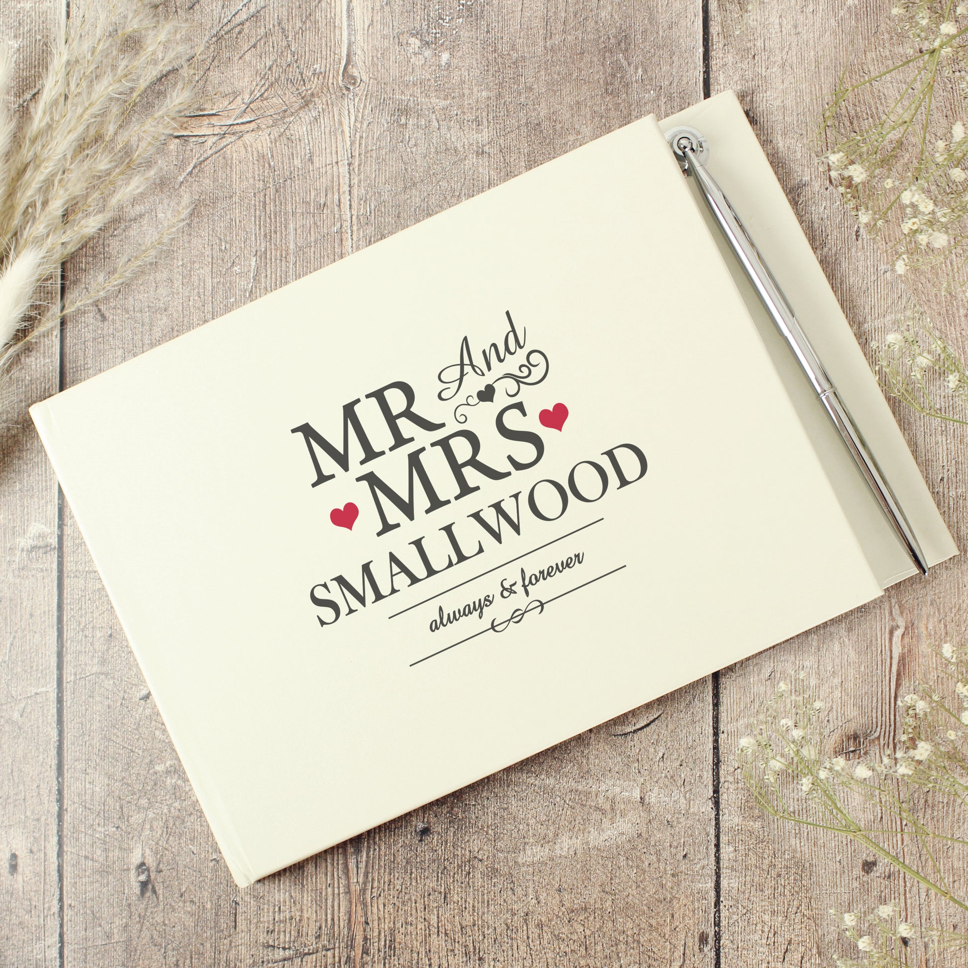 Personalised Mr & Mrs Hardback Guest Book & Pen - Guest Book - Inspired Creative Gifts
