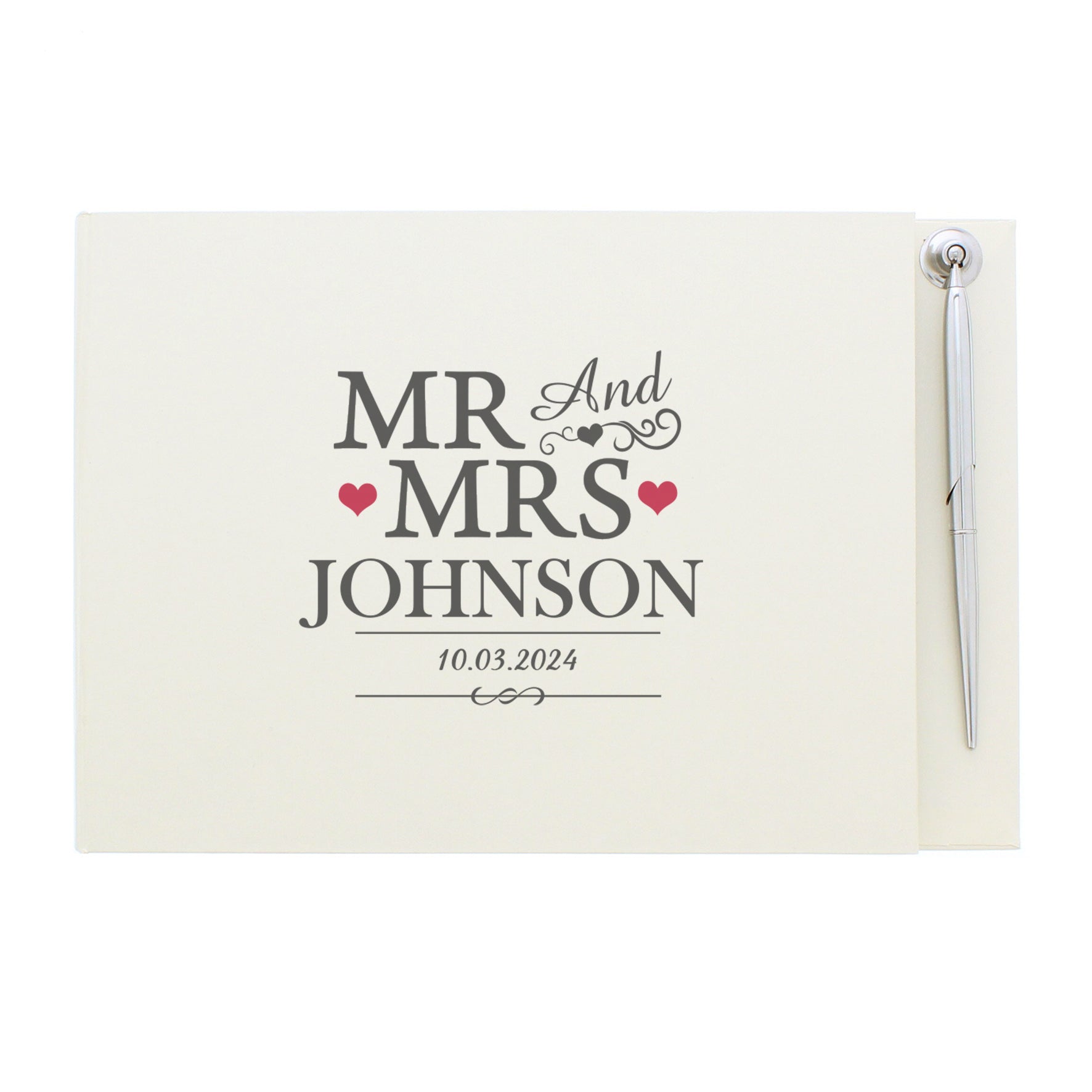 Personalised Mr & Mrs Hardback Guest Book & Pen - Guest Book - Inspired Creative Gifts