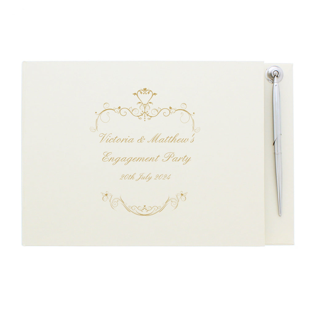 Personalised Gold Ornate Swirl Hardback Guest Book & Pen - Guest Book - Inspired Creative Gifts