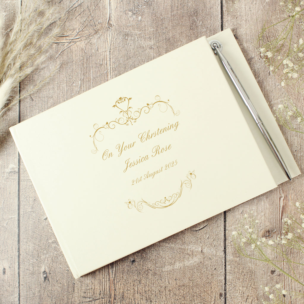 Personalised Gold Ornate Swirl Hardback Guest Book & Pen - Guest Book - Inspired Creative Gifts