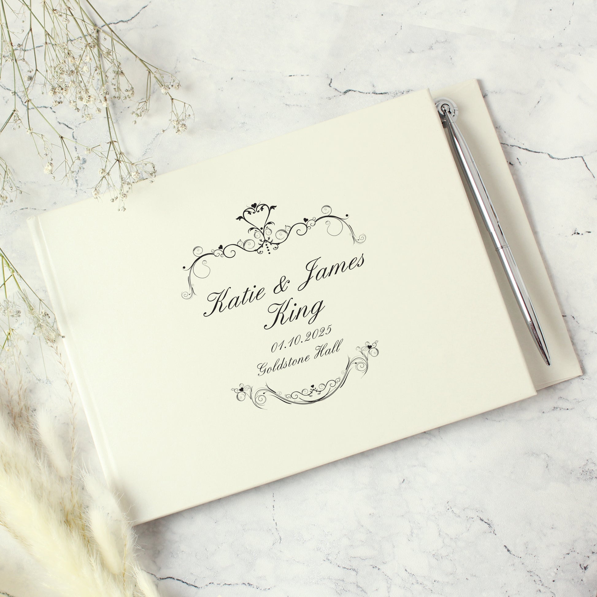 Personalised Ornate Swirl Hardback Guest Book & Pen - Guest Book - Inspired Creative Gifts