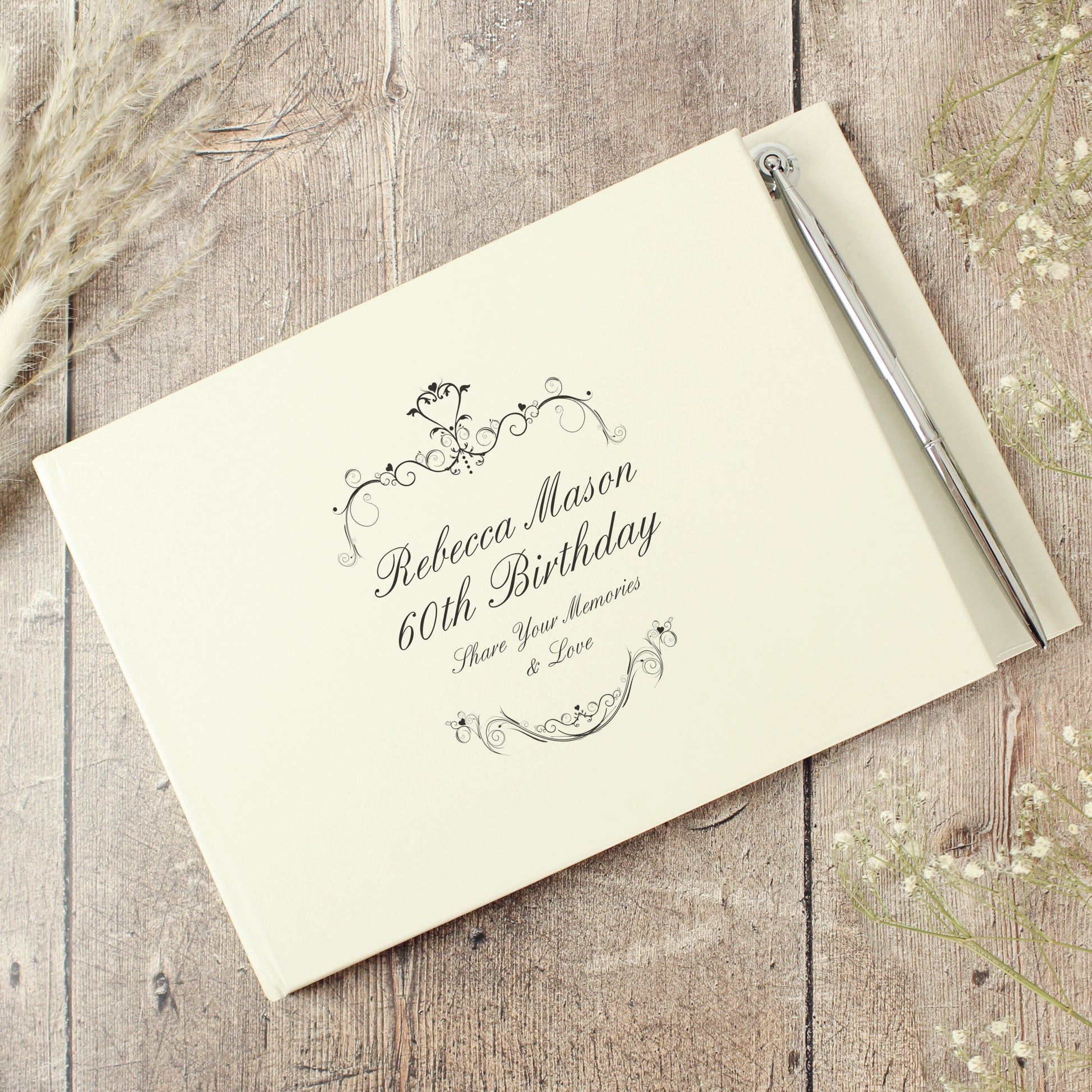Personalised Ornate Swirl Hardback Guest Book & Pen - Guest Book - Inspired Creative Gifts