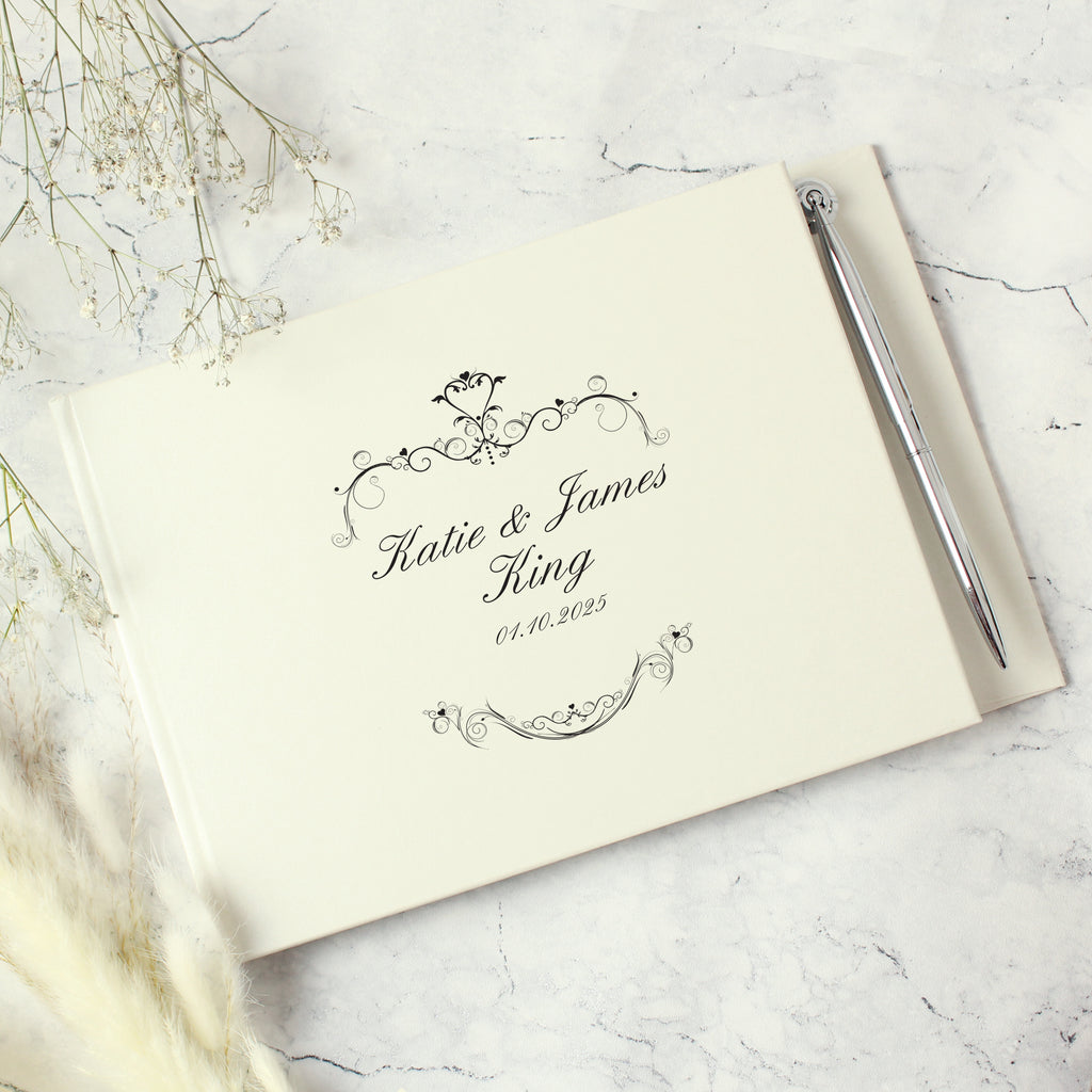 Personalised Ornate Swirl Hardback Guest Book & Pen - Guest Book - Inspired Creative Gifts