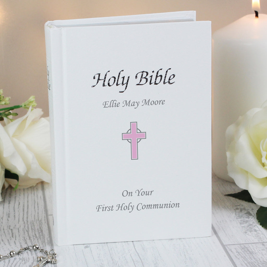 Personalised Pink Cross Bible for Christening