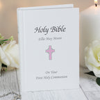 Personalised Pink Cross Bible for Christening