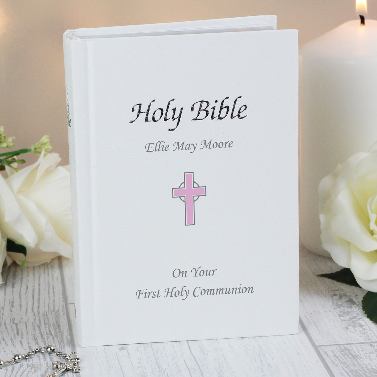 Personalised Pink Cross Bible for Christening