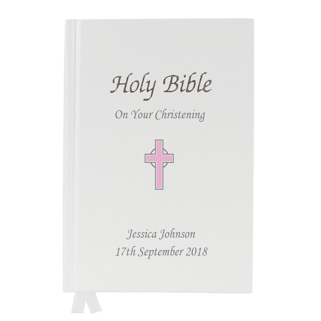Personalised Pink Cross Bible for Christening