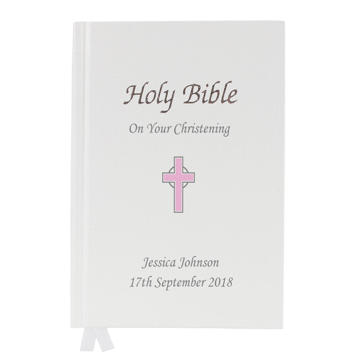 Personalised Pink Cross Bible for Christening