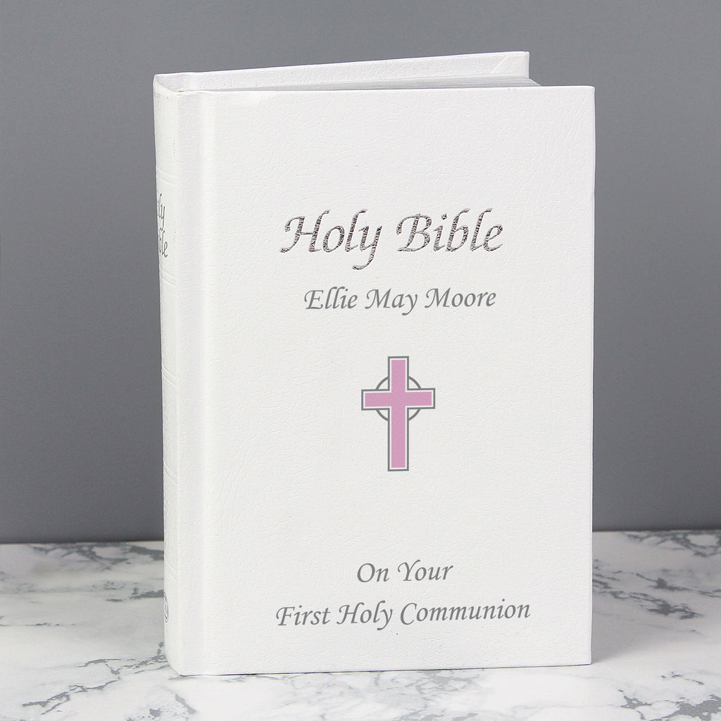 Personalised Pink Cross Bible for Christening