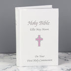 Personalised Pink Cross Bible for Christening