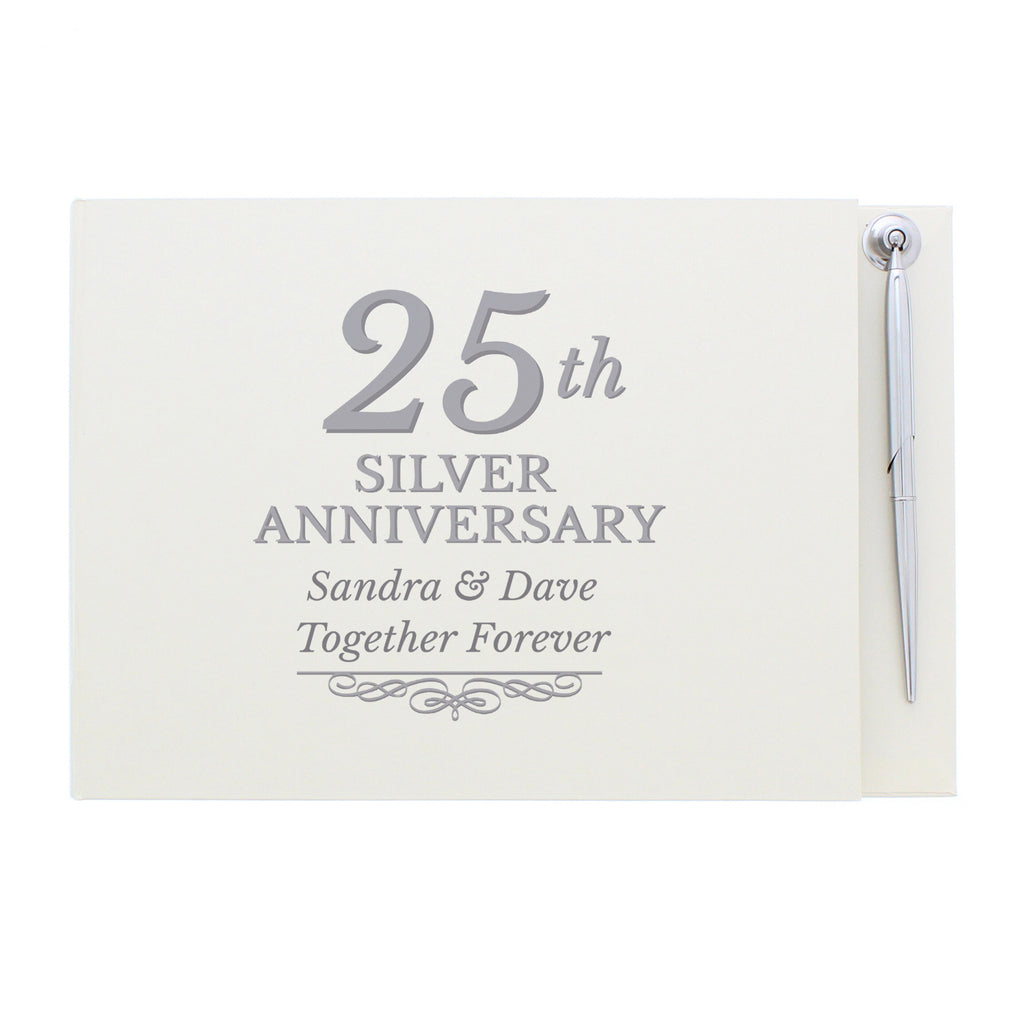 Personalised 25th Silver Anniversary Hardback Guest Book & Pen - Guest Book - Inspired Creative Gifts