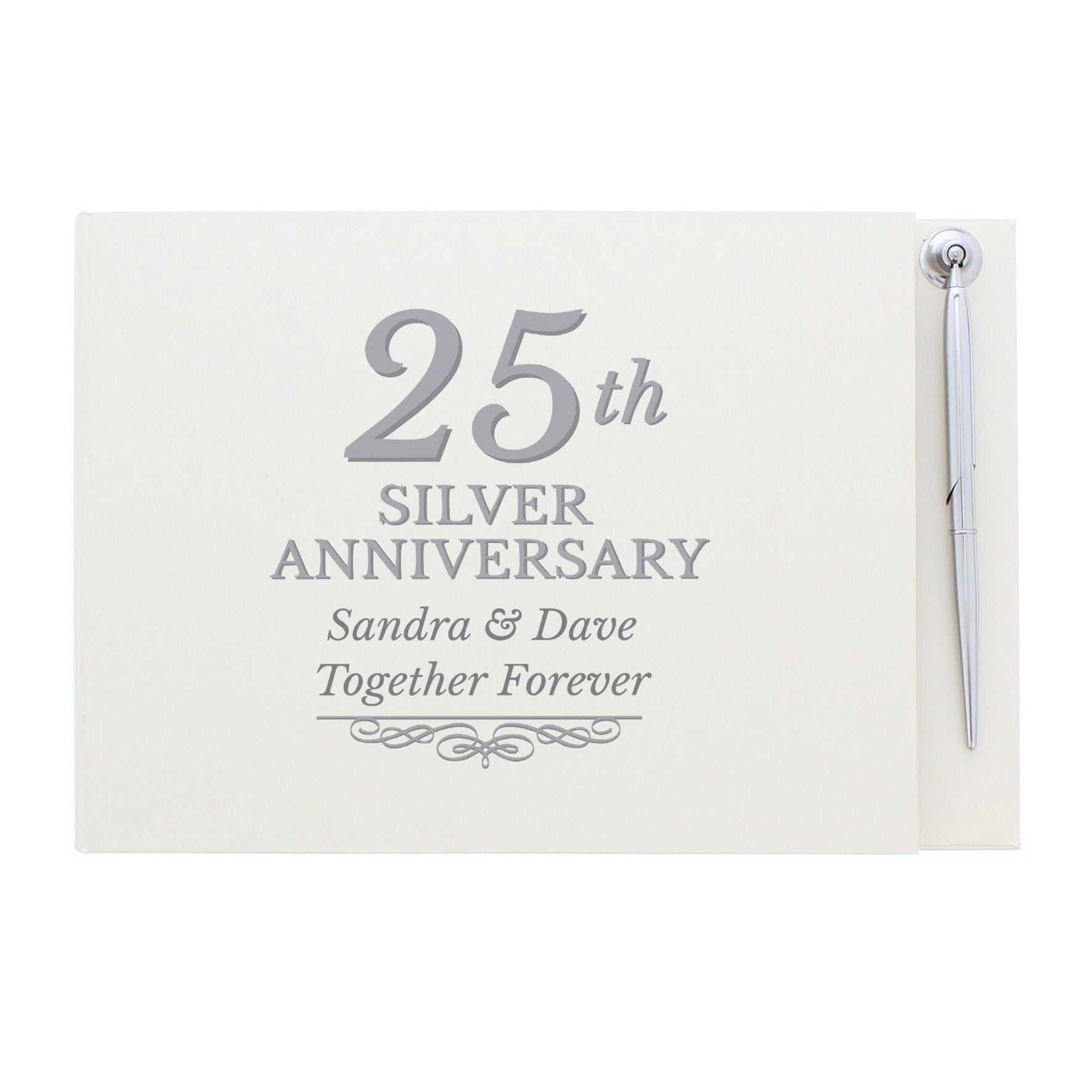 Personalised 25th Silver Anniversary Hardback Guest Book & Pen - Guest Book - Inspired Creative Gifts