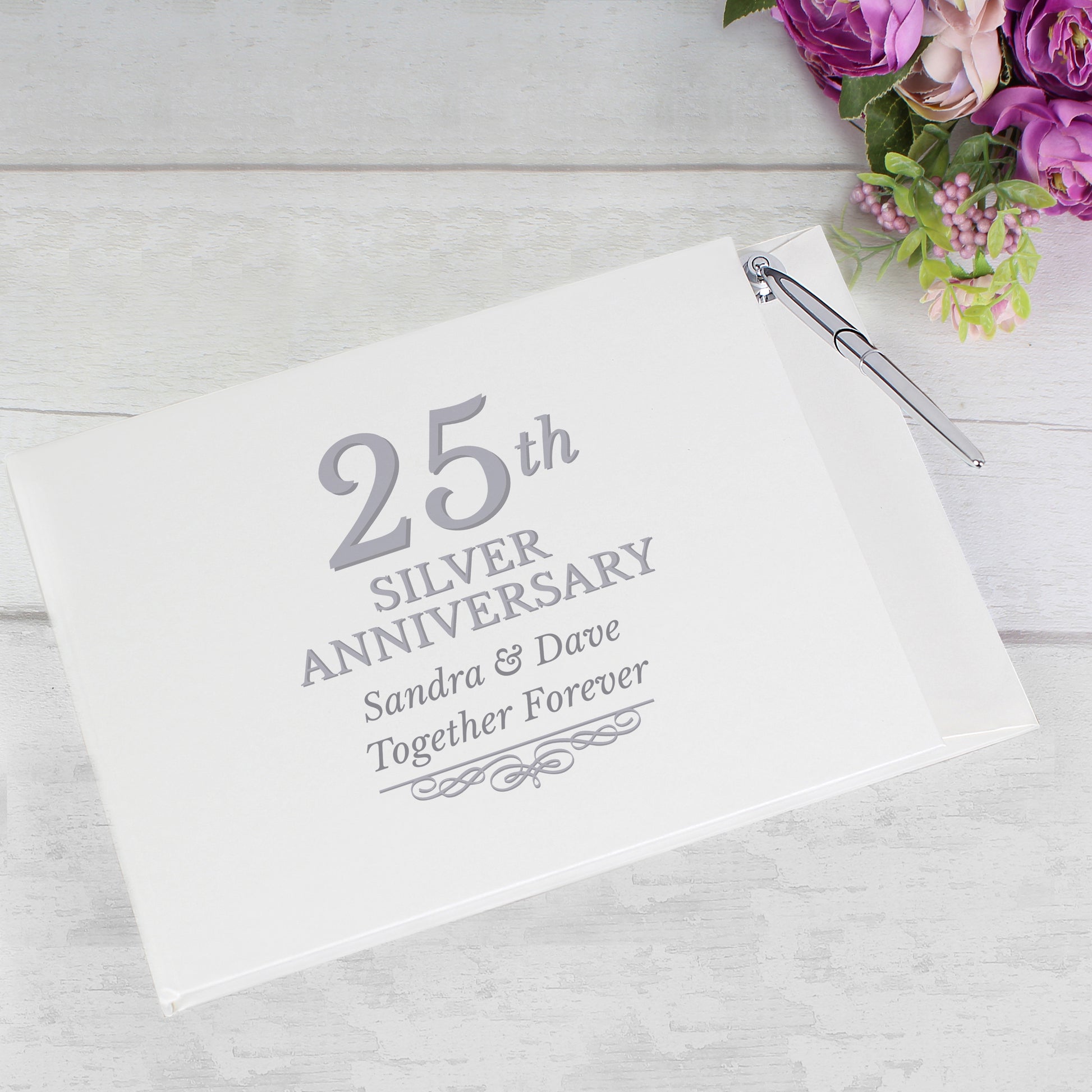 Personalised 25th Silver Anniversary Hardback Guest Book & Pen - Guest Book - Inspired Creative Gifts