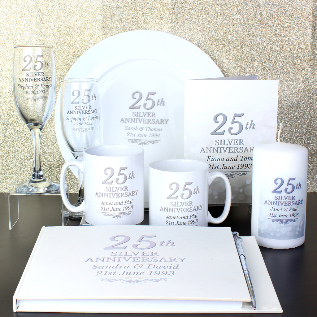 Personalised 25th Silver Anniversary Hardback Guest Book & Pen - Guest Book - Inspired Creative Gifts