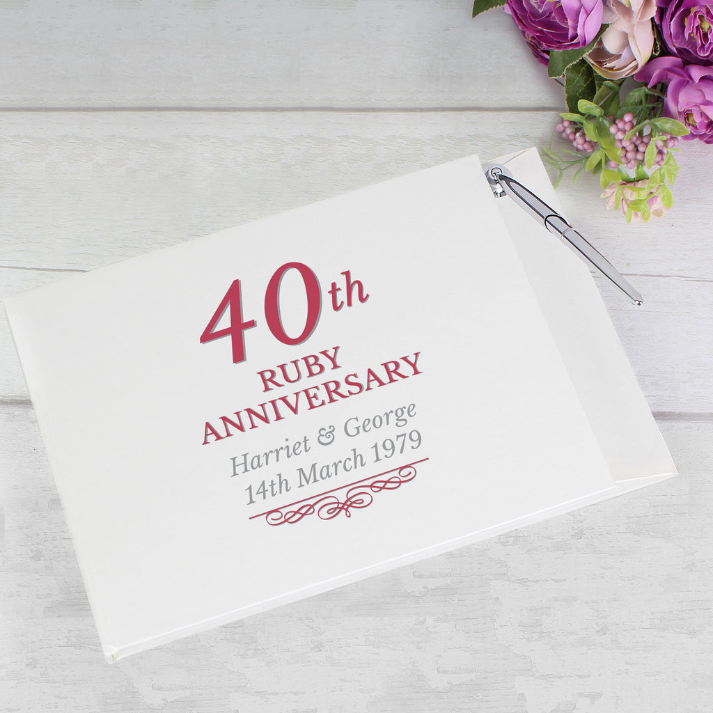 Personalised 40th Ruby Anniversary Hardback Guest Book & Pen - Guest Book - Inspired Creative Gifts