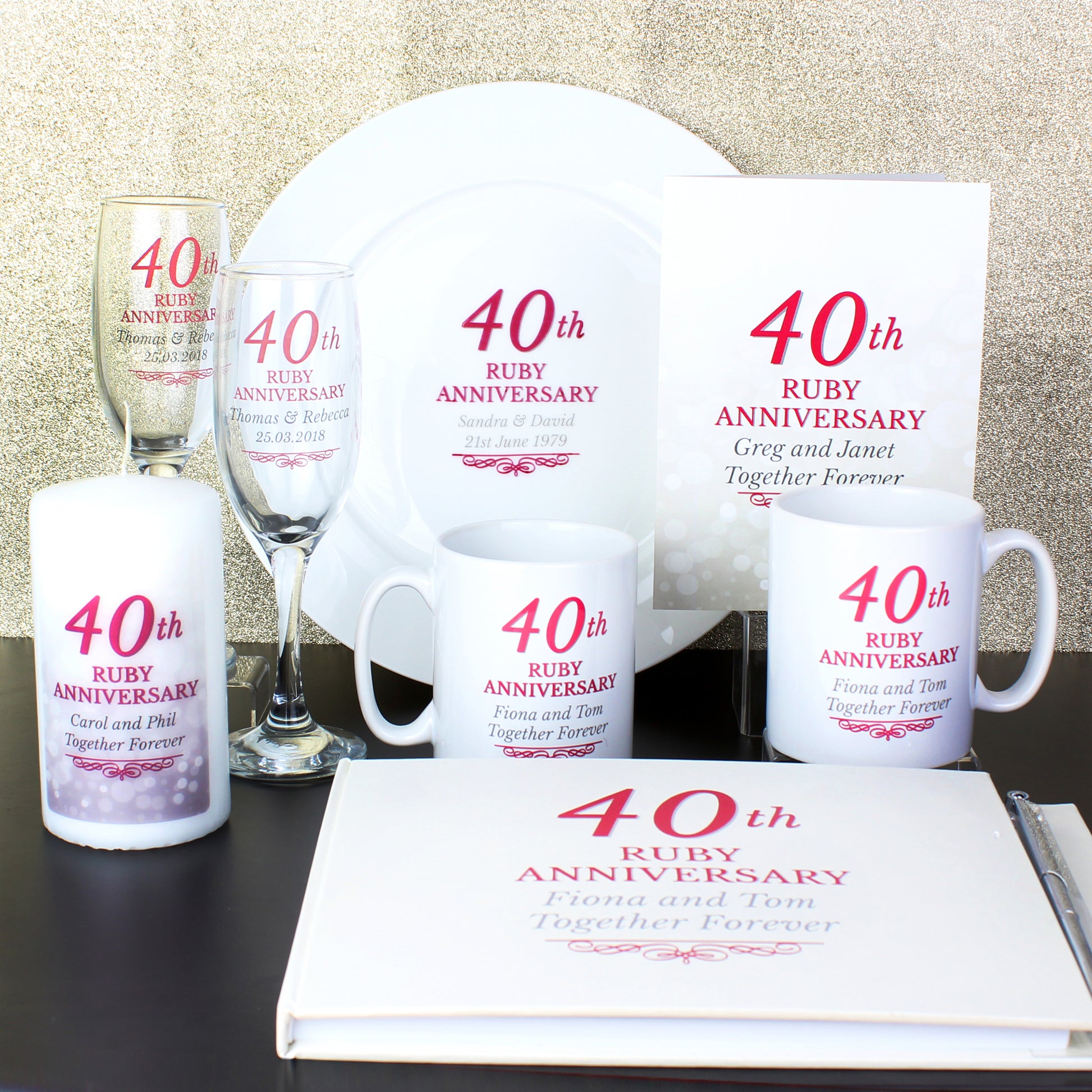 Personalised 40th Ruby Anniversary Hardback Guest Book & Pen - Guest Book - Inspired Creative Gifts