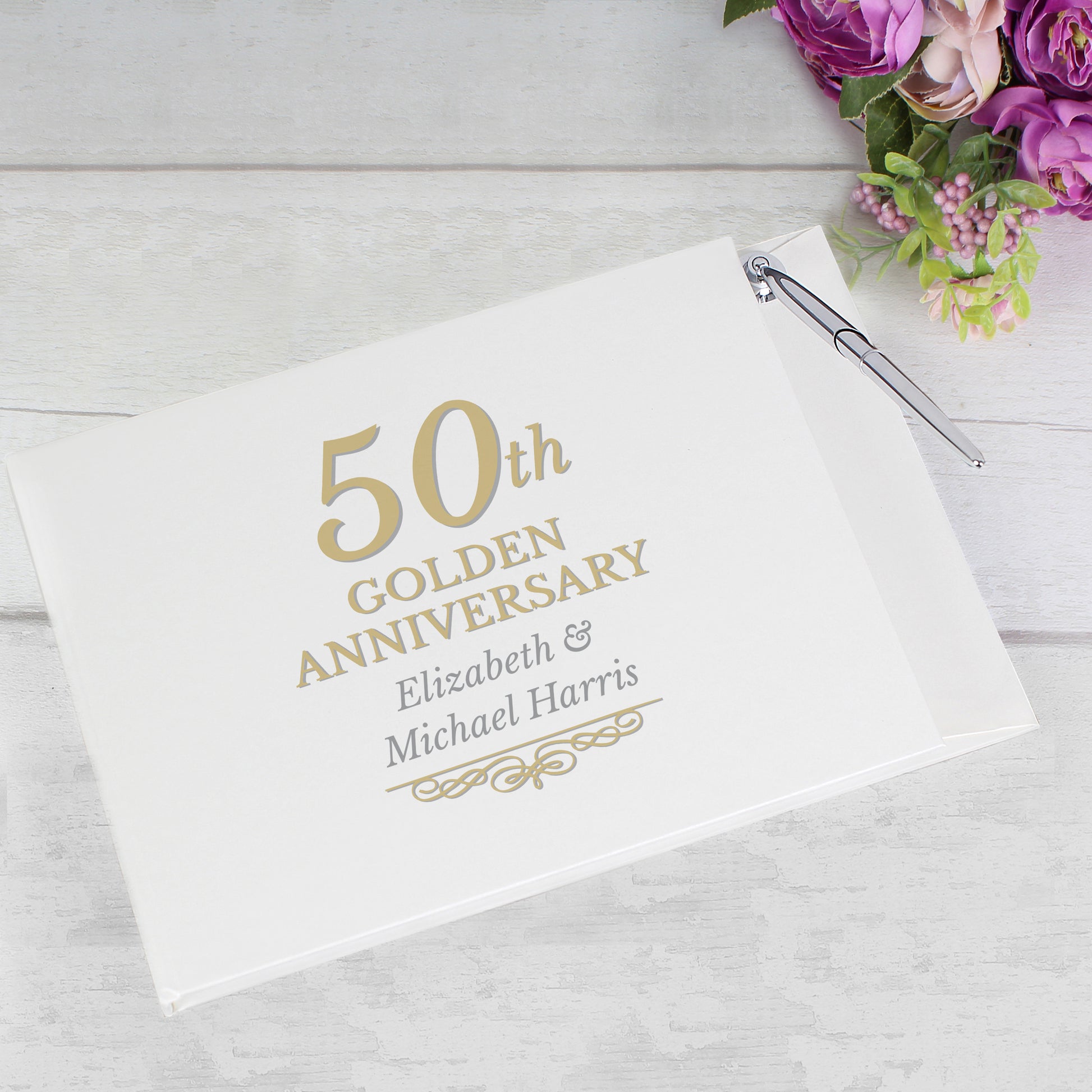 Personalised 50th Golden Anniversary Hardback Guest Book & Pen - Guest Book - Inspired Creative Gifts