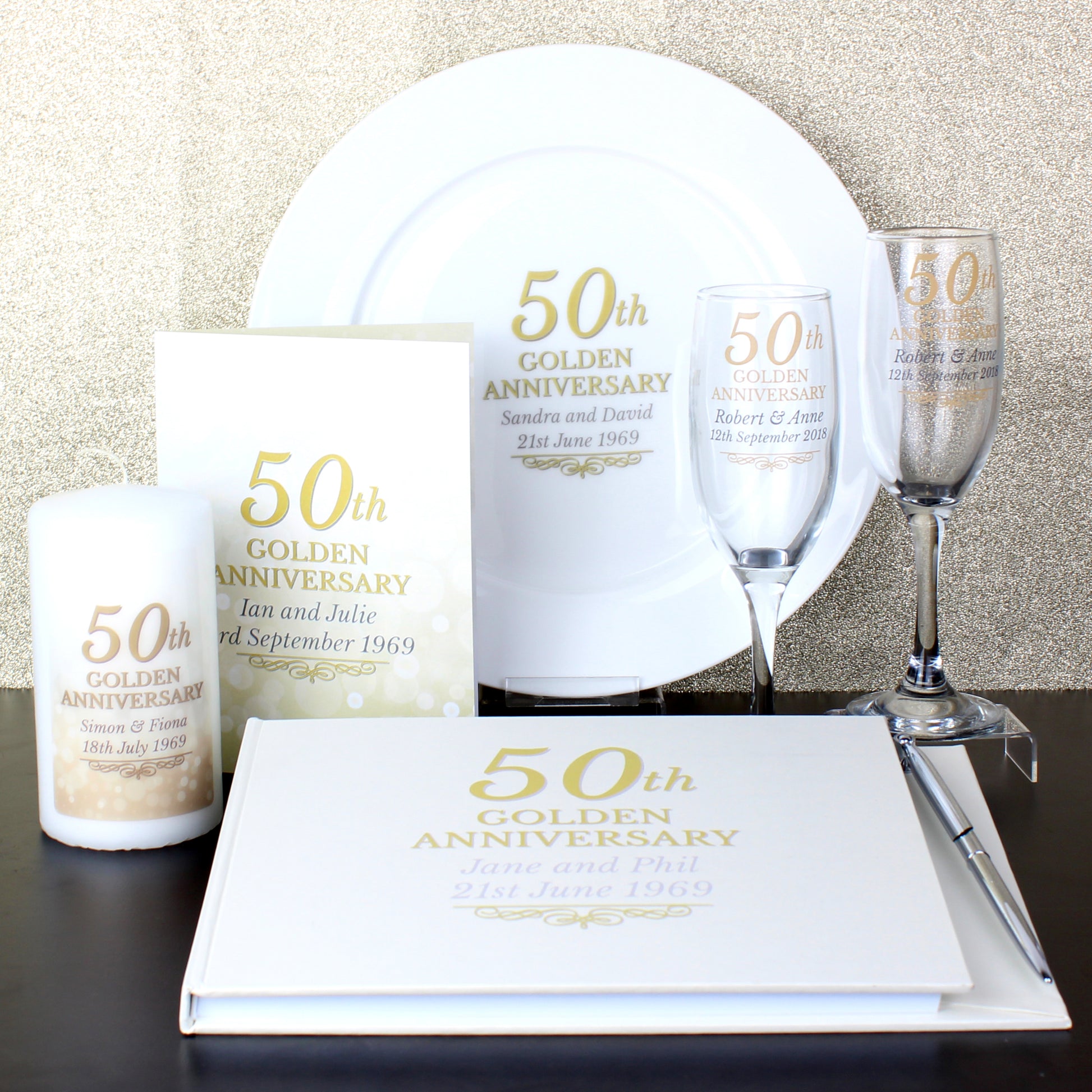 Personalised 50th Golden Anniversary Hardback Guest Book & Pen - Guest Book - Inspired Creative Gifts