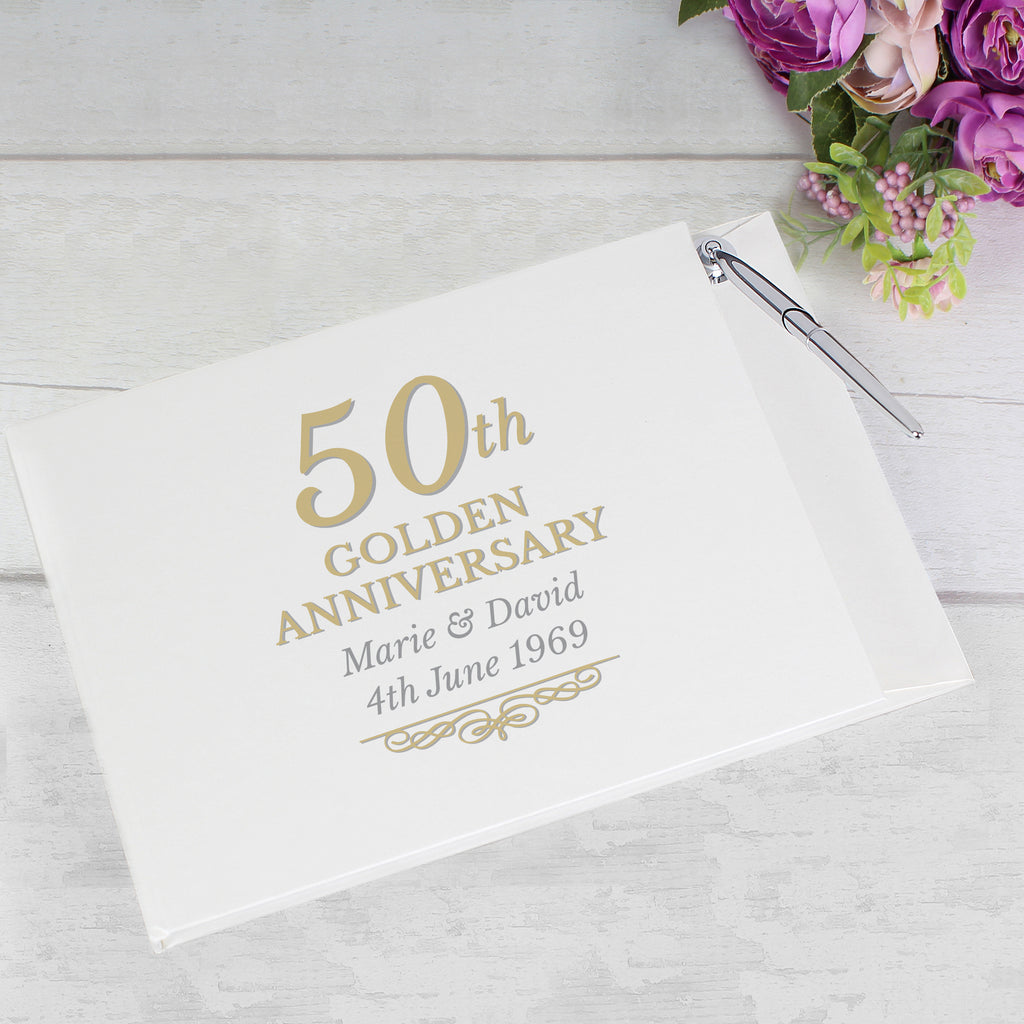 Personalised 50th Golden Anniversary Hardback Guest Book & Pen - Guest Book - Inspired Creative Gifts