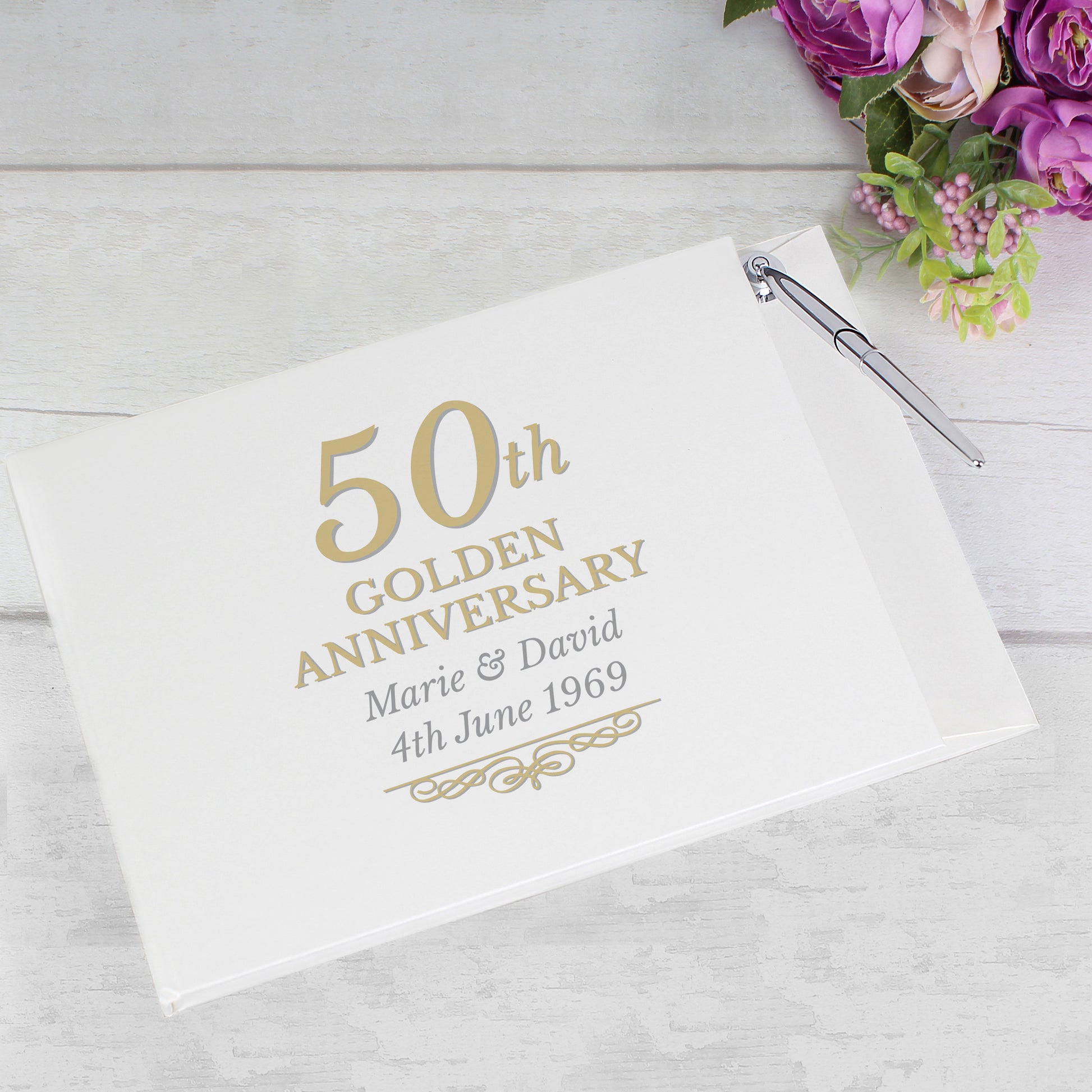 Personalised 50th Golden Anniversary Hardback Guest Book & Pen - Guest Book - Inspired Creative Gifts