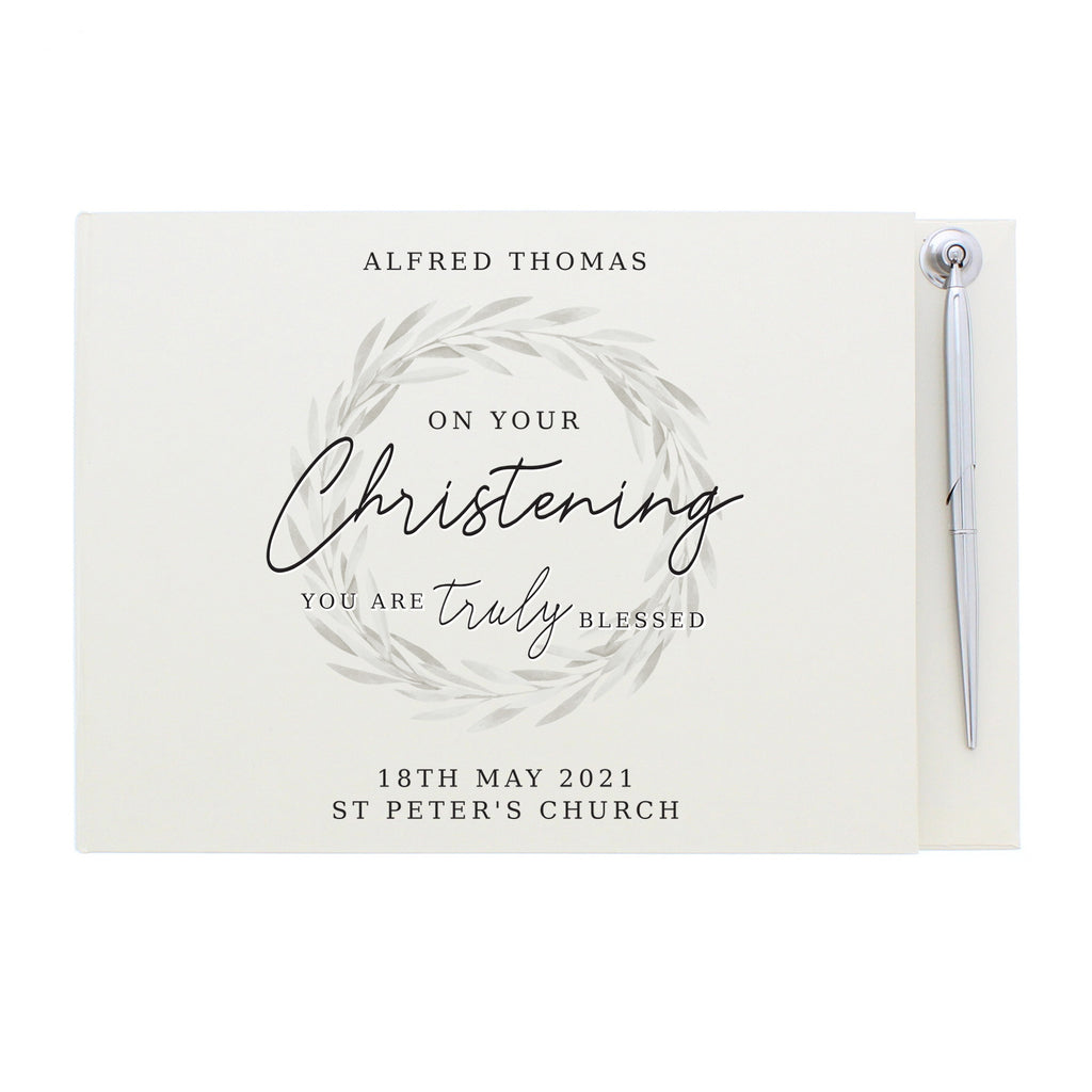 Personalised 'Truly Blessed' Christening Hardback Guest Book & Pen - Guest Book - Inspired Creative Gifts
