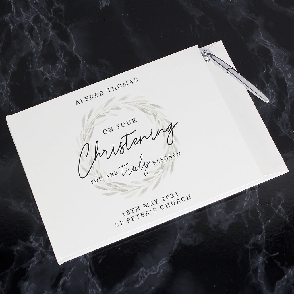 Personalised 'Truly Blessed' Christening Hardback Guest Book & Pen - Guest Book - Inspired Creative Gifts