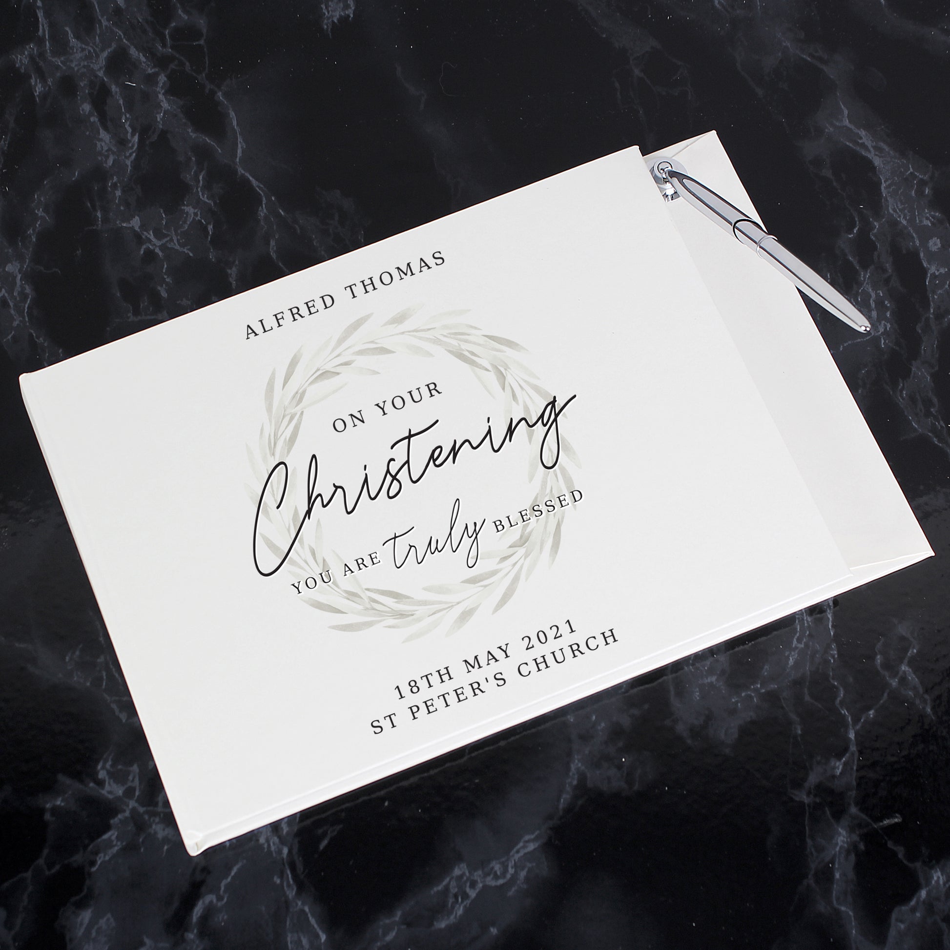 Personalised 'Truly Blessed' Christening Hardback Guest Book & Pen - Guest Book - Inspired Creative Gifts