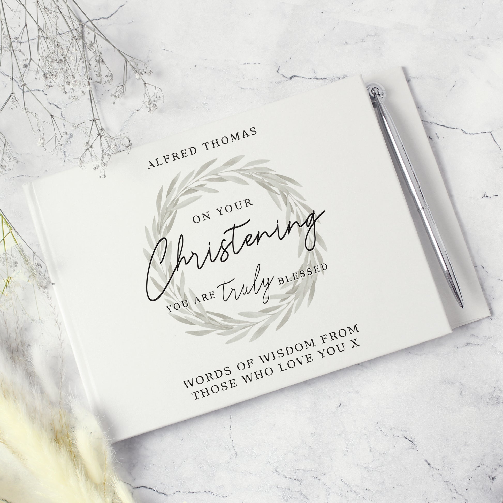 Personalised 'Truly Blessed' Christening Hardback Guest Book & Pen - Guest Book - Inspired Creative Gifts