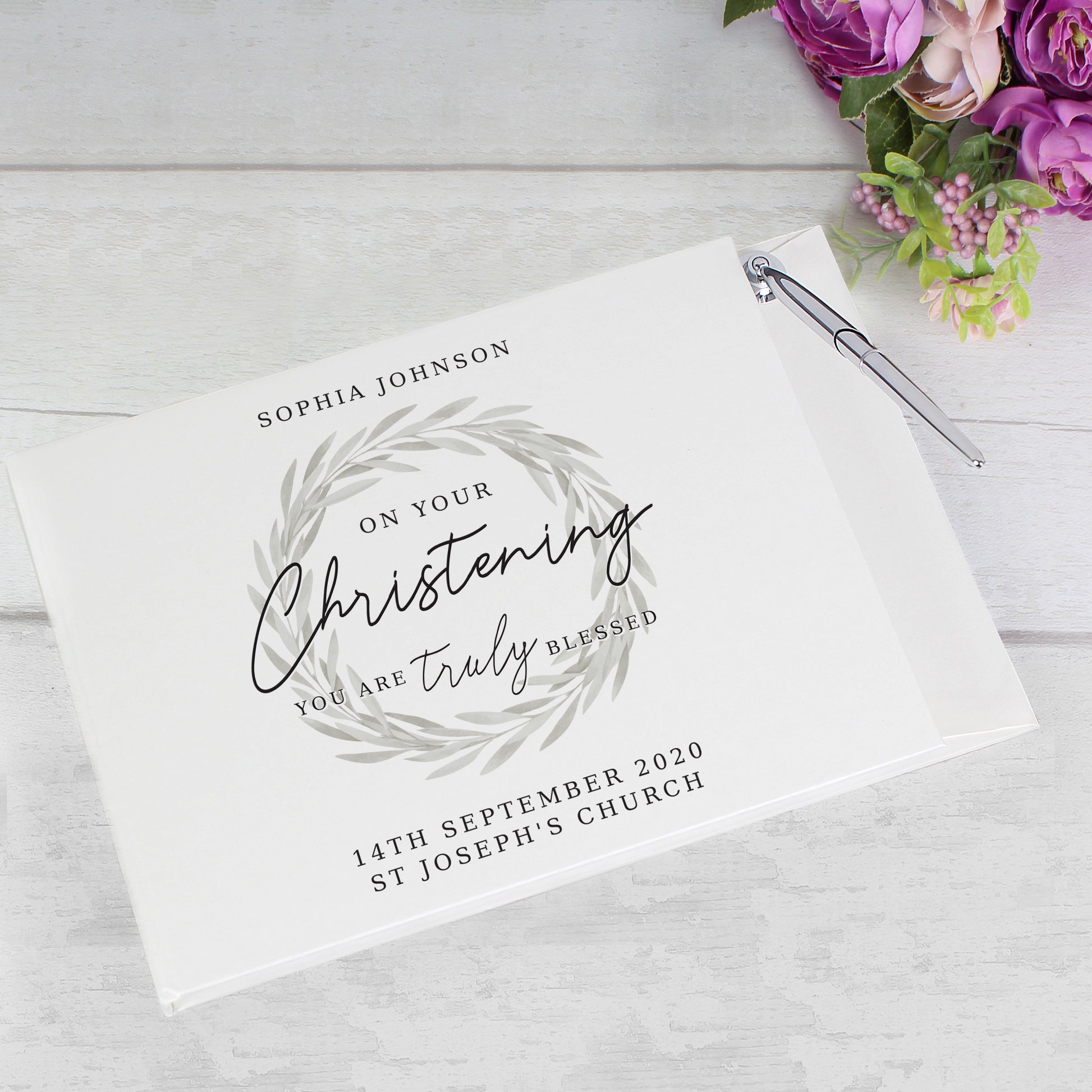 Personalised 'Truly Blessed' Christening Hardback Guest Book & Pen - Guest Book - Inspired Creative Gifts