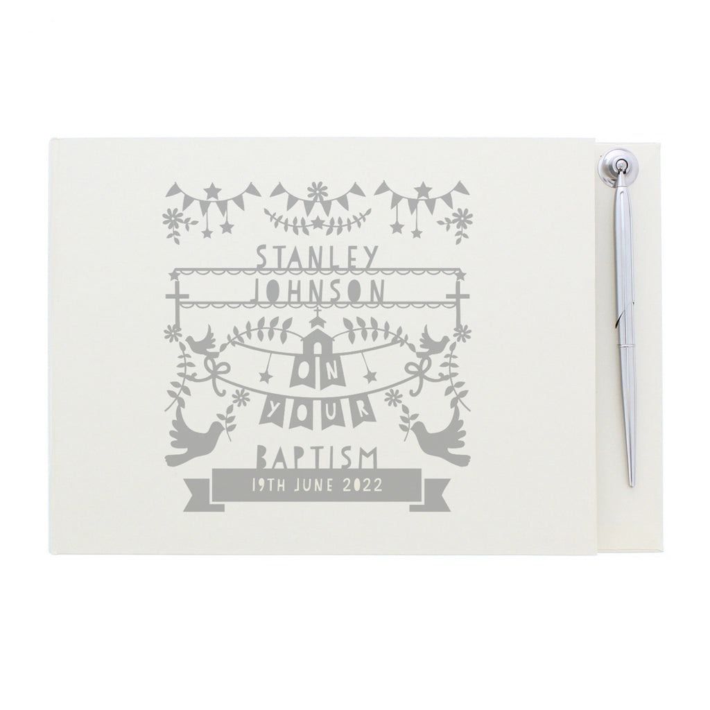 Personalised Grey Papercut Style Hardback Guest Book & Pen - Guest Book - Inspired Creative Gifts