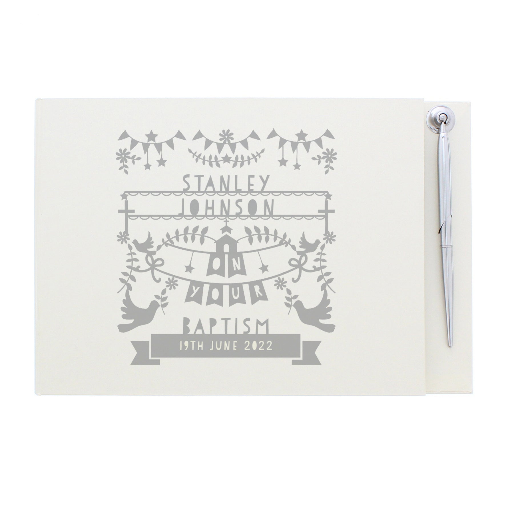 Personalised Grey Papercut Style Hardback Guest Book & Pen - Guest Book - Inspired Creative Gifts